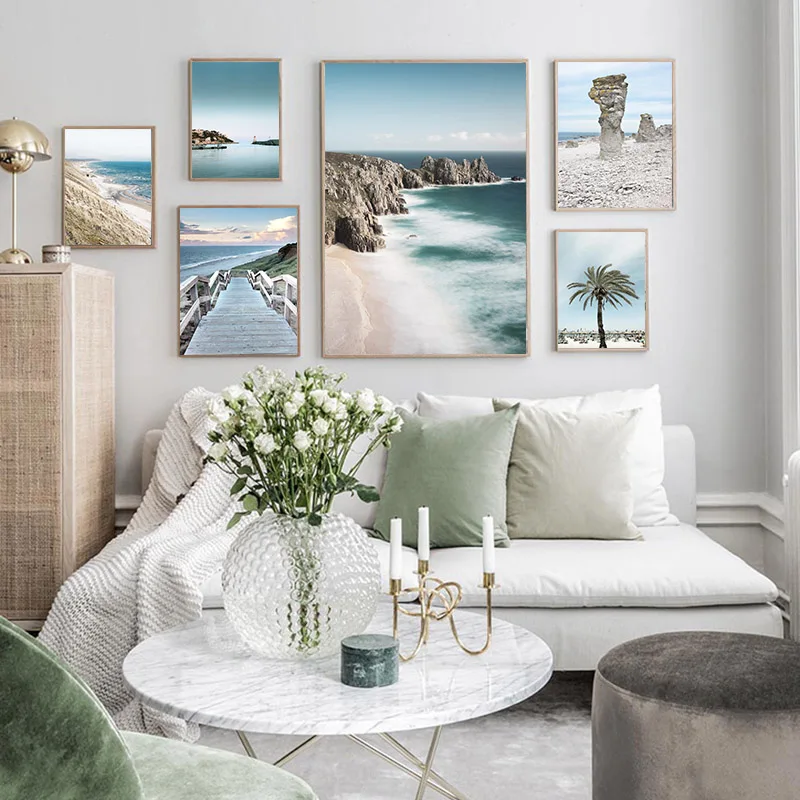 

Ocean Sea Beach Bridge Canvas Poster Nordic Nature Seascape Wall Art Print Painting Scandinavian Living Room Decoration Picture