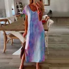 Женское длинное платье макси, повседневное пляжное платье с коротким рукавом, прямые платья с принтом в гавайском стиле