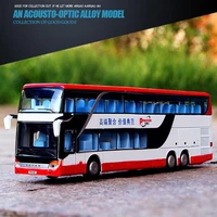 132 alloy diecast double decker bus sound and light bus model high simulation metal luxury bus vehicle toys for boys