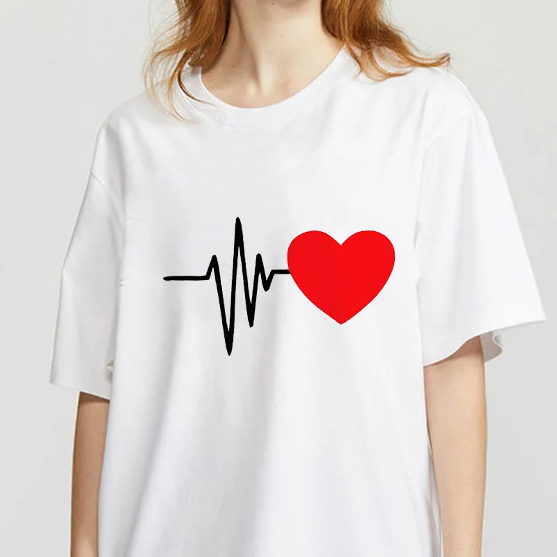 

Женское летнее платье с футболкой с коротким рукавом и изображением сердца Линия Моды с узором в точку, для девушек, Топы И Футболки, футболк...