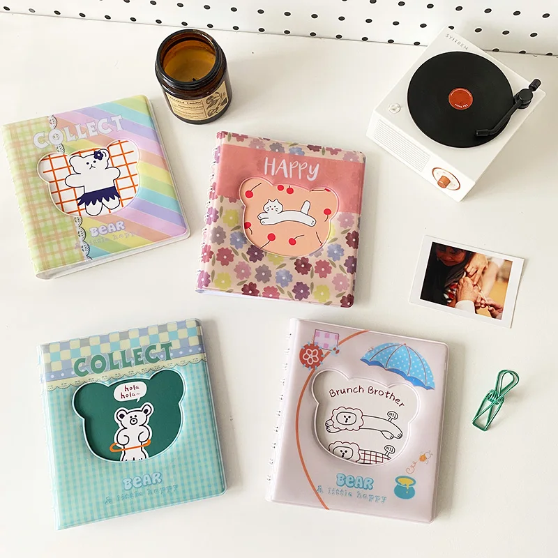 

3 inch kawaii photocards storage collect book korea bear binder 68 pockets photo album stickers scrapbooking stationary