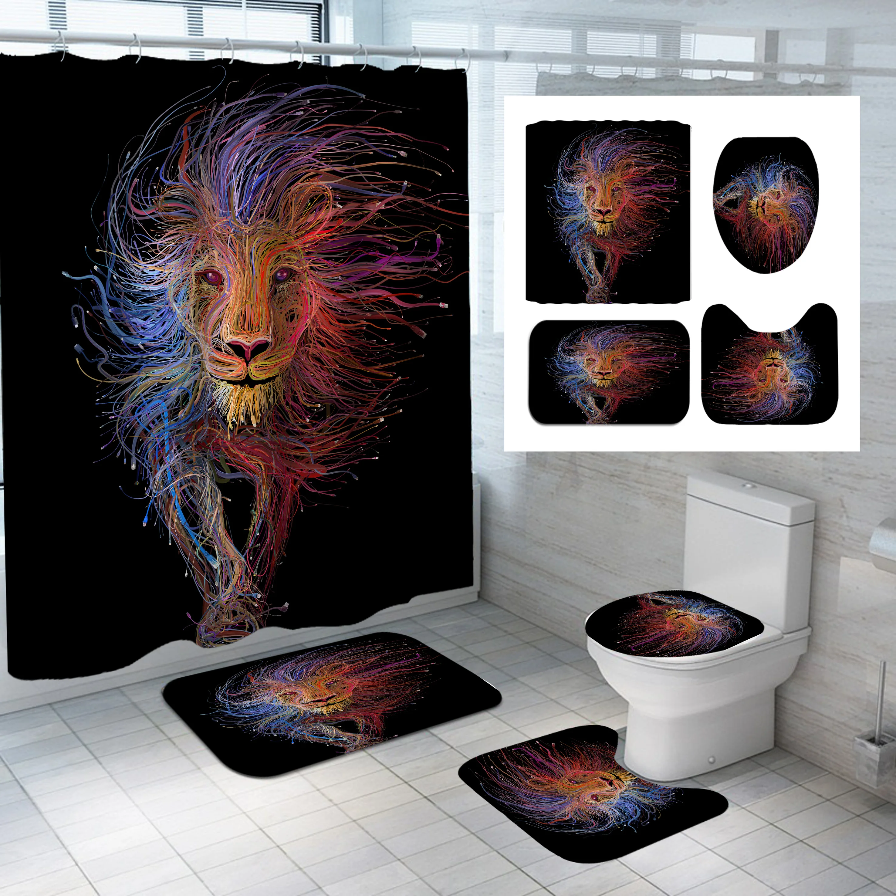 

Водонепроницаемая занавеска для душа с милыми животными, коврик для ванной, подставка для коврика, крышка для унитаза, для ванной комнаты 4 ш...