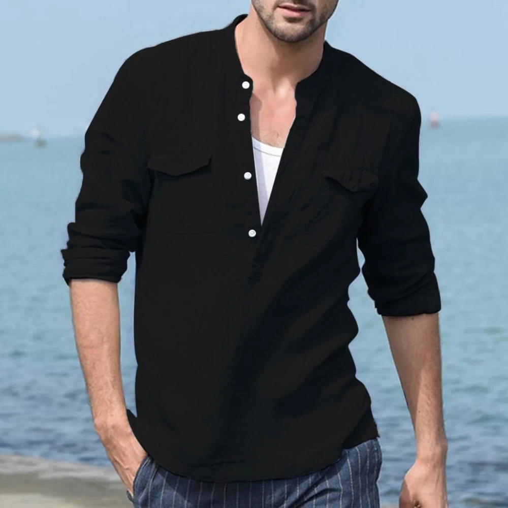 Helisopus Men's Casual Blouse Cotton Linen Shirt Long Sleeve Men T-shirt Male Breathable Slim Fit Tops Camisas Para Hombre