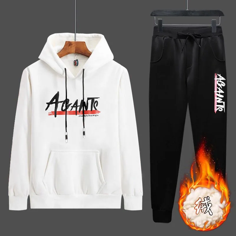 Hooded Sweatpants Set Men's Casual Suit Pullover Tracksuit Loose Jacket Men's Plus Velvet Thick Sweater Male Hoodie TrackSuits