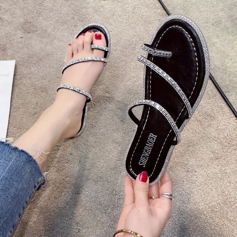 

2021 Sandals Flat Summer Shoes Woman Suit Female Beige Soft Two Weare New Without Black Girls Fashion Outside Comfort 2021 Summ