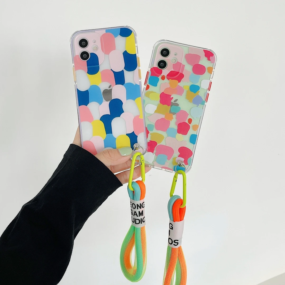 

Cartoon dot case for iphone 11promax 7 8 7Plus 11 12 12promax X XSMax XR Fall proof soft shell with lanyard