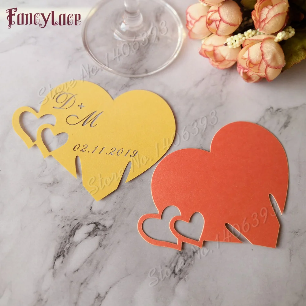 50 шт. лазерная резка бумажные карты место любовь сердце чашки вина стекло Карты