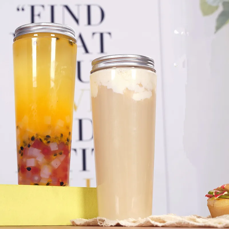 

10pcs Milk tea cup disposable PET plastic cold drinks packaging cups wedding birthday party favors dessert beverage cup with lid