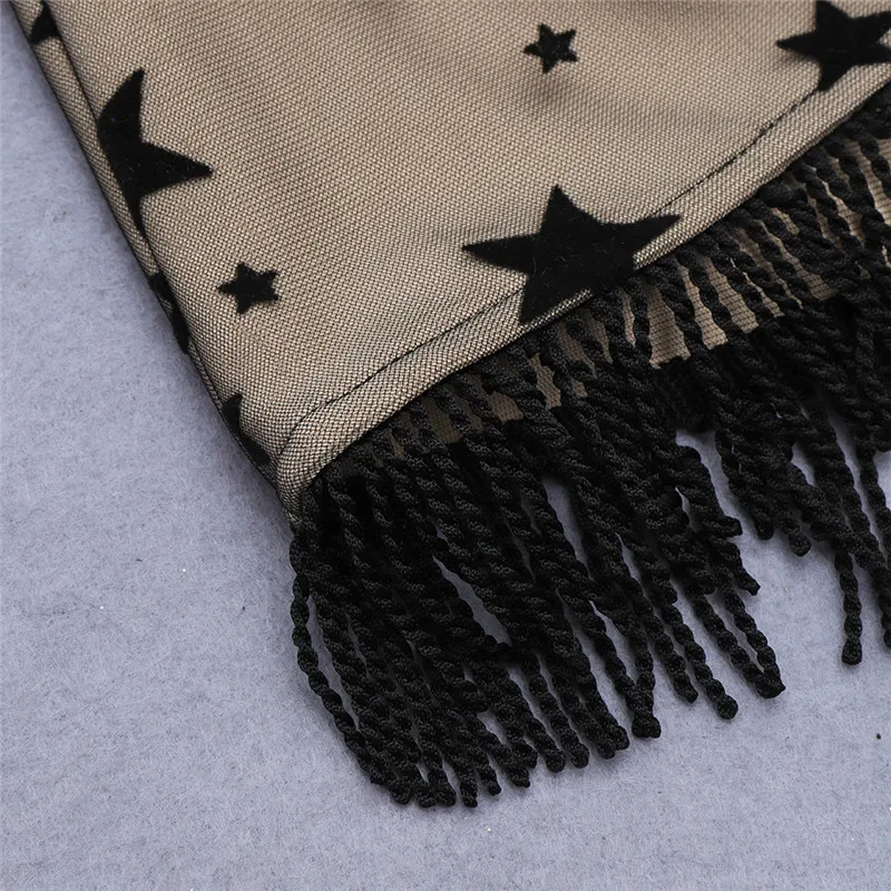 

Runway Women Bandage Dress Off Shoulder Sexy Party Vestidos New Mesh Patchwork Tassel Sheath Dresses Club Mini Outfits