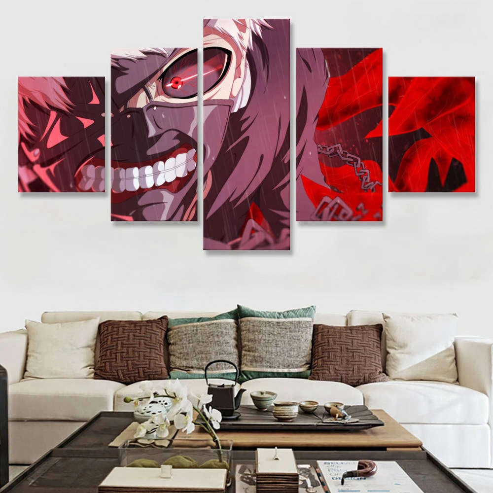 

Canvas Picture Home Decor 5 Pieces Tokyo Ghoul Ken Kaneki Painting Wall Art Animation Print Poster Modular Living Room Frame