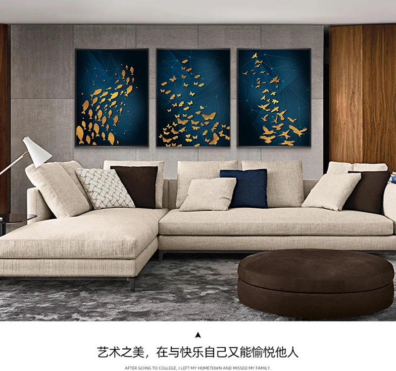 Золотая рыбка Картина Бабочка синий холст картины абстрактные печать настенные