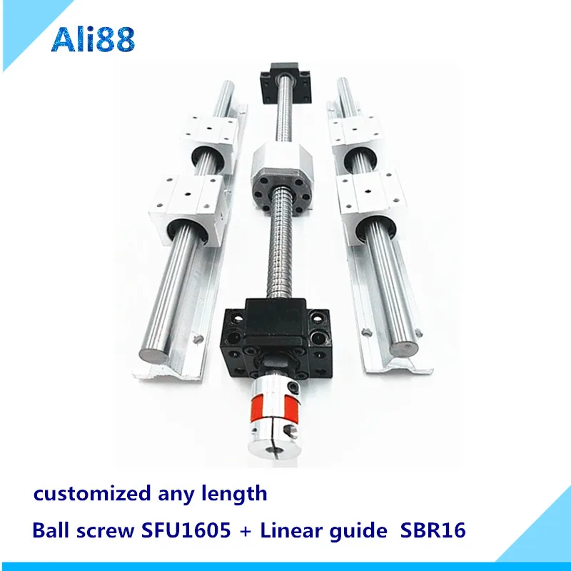 

2 set 16mm linear rail :ball screw SFU1605 450/500mm+linear guide SBR16 with linear bearing block SBR16UU cnc z axis parts