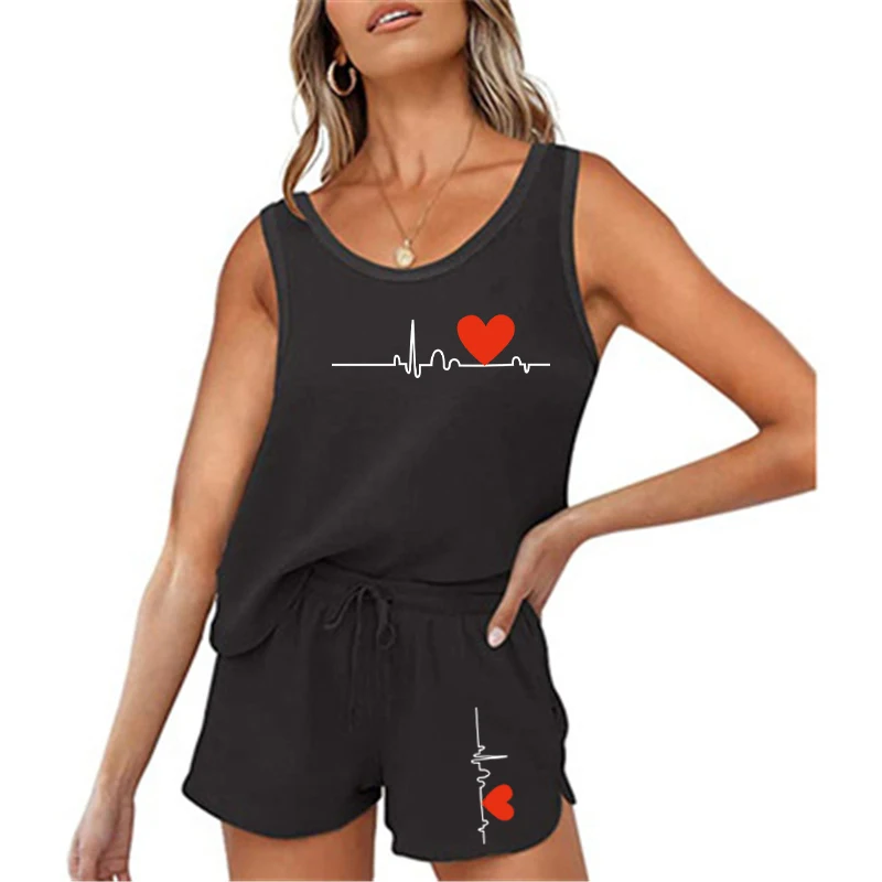 

Two Pieces Set Women's Summer Sexy Tank Tops and Bandanna Shorts Suit Female Sleeveless Pocket Fashion Outfits New 2021