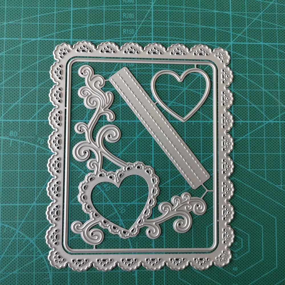 5 Pcs Rectangle Lace Frame Metal Cutting Dies Heart Decoration Stencils for DIY Scrapbooking Album Stamp Paper Card Embossing | Дом и сад
