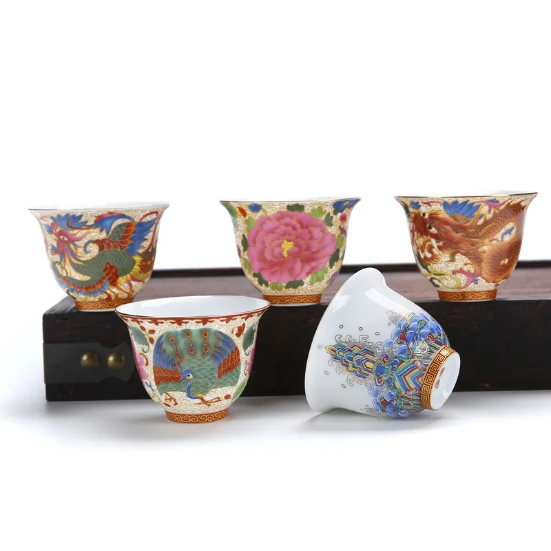 

Enamel Tea Set Ceramic Tea Bowl Pastel Rolling Porcelain Tea Master Single Cup Bubble Tea Cup