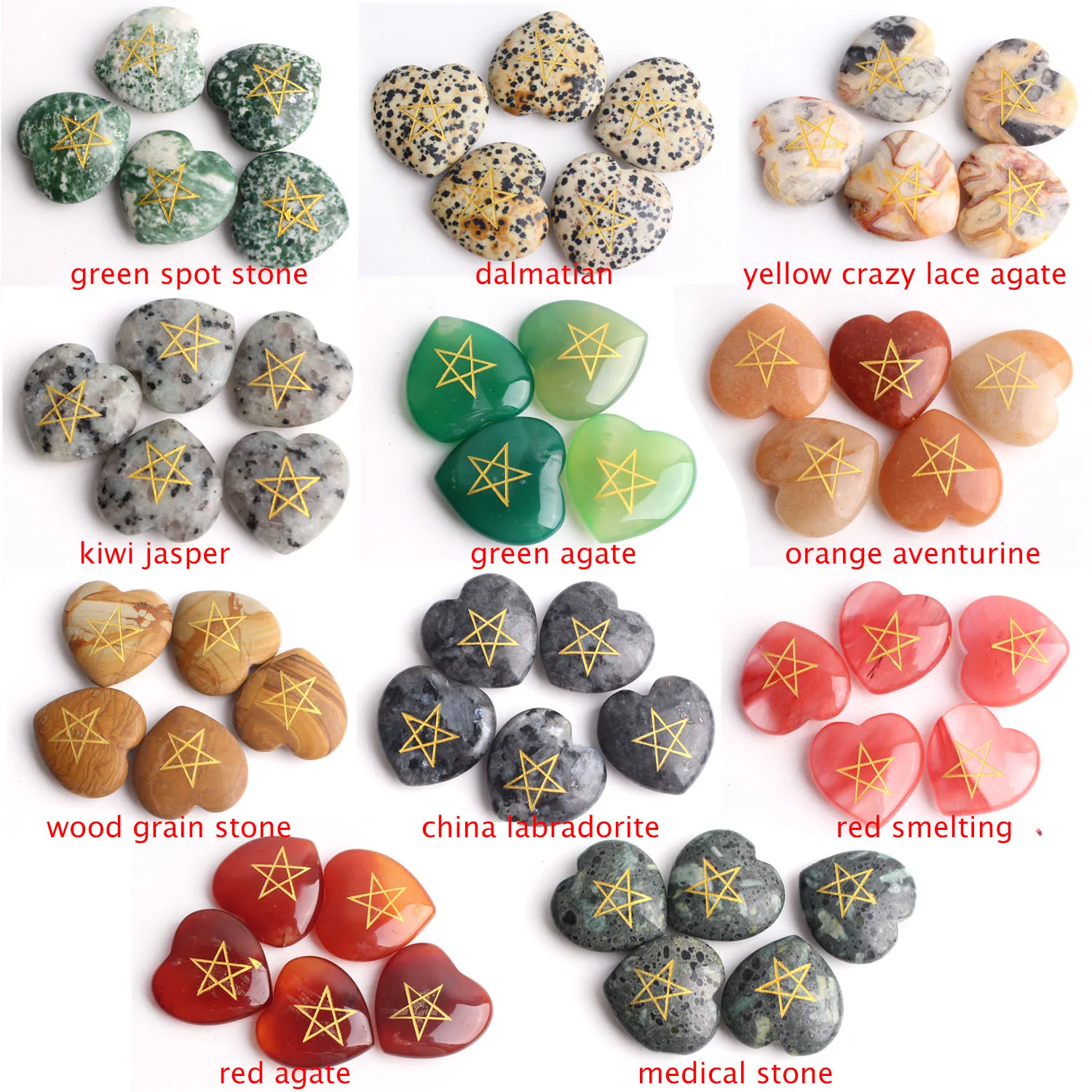 1 шт. натуральный кристалл пять звезд Руна в форме сердца кулон любовь пышный