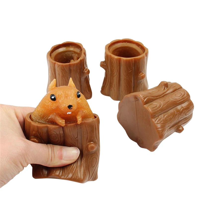 

Squirrel Cup Office Decompression Colorful Stump Cute Pet Pinch Toy Stress Reliever Fidget Toys For Children Adults Relax Gift