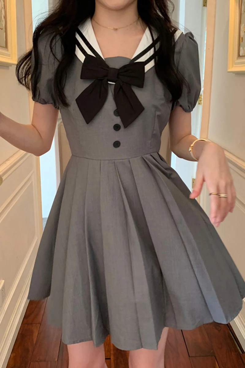 

Japanese Academic Sailor Collar Girl's Skirt 2020 Summer New Western Bow Hipster Dress Women sweet Lolita dress princess