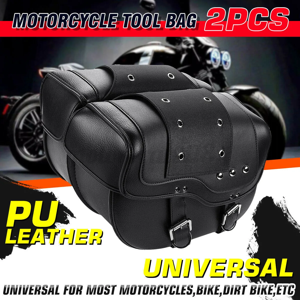 

2Pcs Motorcycle Side Saddle Bags Tool Bag Luggage Storage Saddlebags PU Leather Motorcycle Tail Bag Backpack