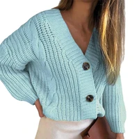 women short cardigan twist pattern v neck autumn winter thick thread single breasted long sleeve sweater streetwear sweater