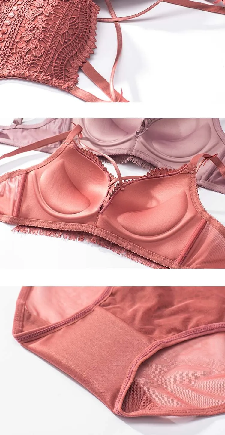 Roseheart Женские Модные фиолетовые пикантное Красное Нижнее белье бюстгальтеры вышивка кружевной бант хлопковые трусики беспроводные комплекты бюстгальтеров нижнее белье A B Роскошные