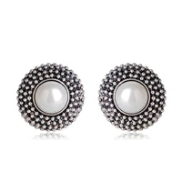 madrry vintage round stud earrings antique silver color alloy jewelry womens wedding party banquet female accessories gifts