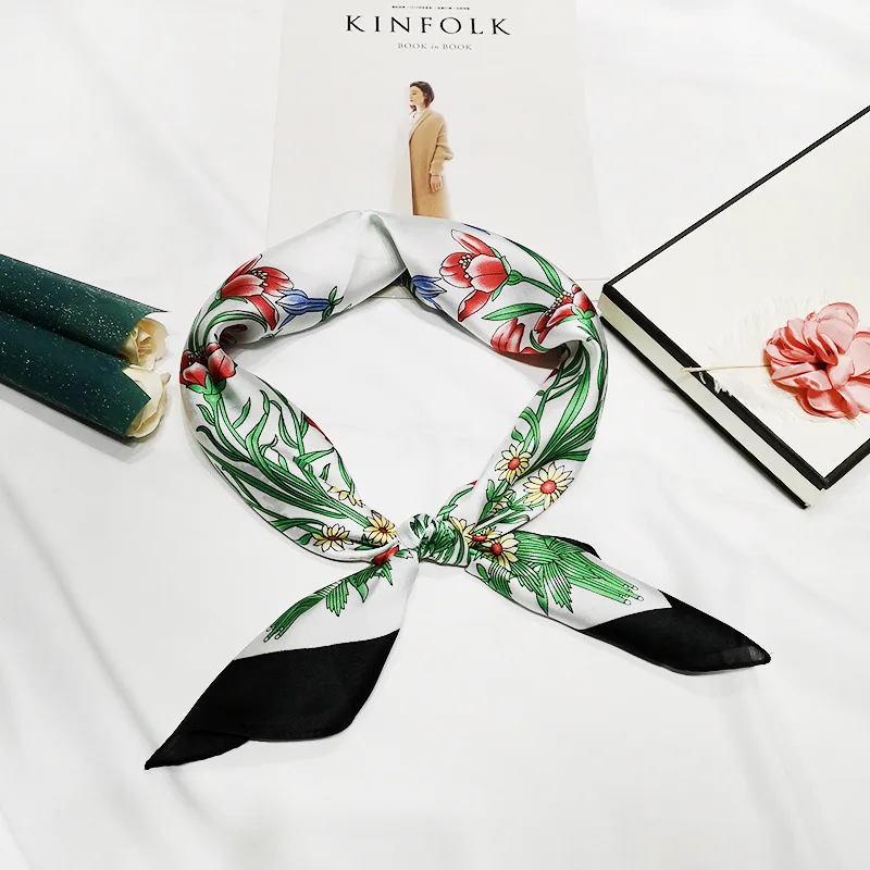 2020 70x70 Flower floral Multipurpose women Silk twill scarf Satin square tie Hairband ladies foulard femme towel bufanda shawl |