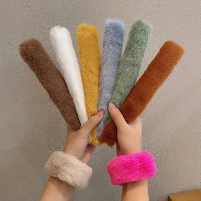 Искусственный кроличий мех щелчок круг Макарон цветной Дикий браслет ободок для