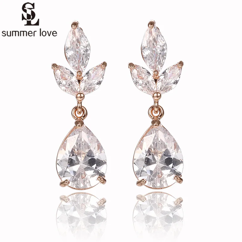 Роскошные серьги капли из розового золота с кубическим цирконием женские