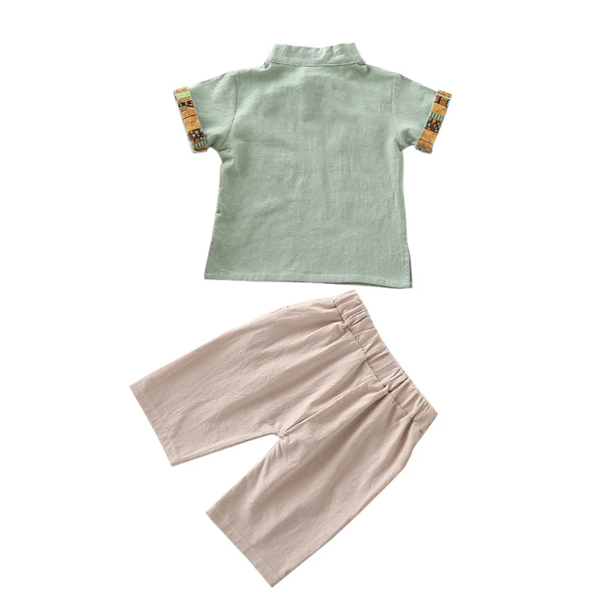 Традиционный китайский комплект одежды для детей льняные Летние повседневные