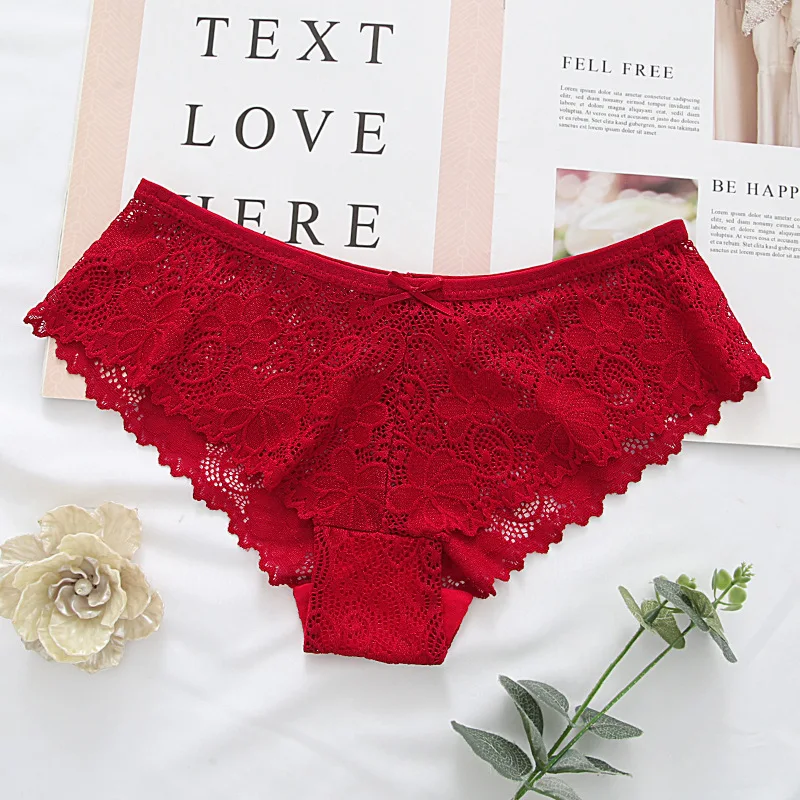 

Women Underpants Lace Panties Sexy Low-Waist Large Size Hollow-Out Transparent T-Back European and American Briefs