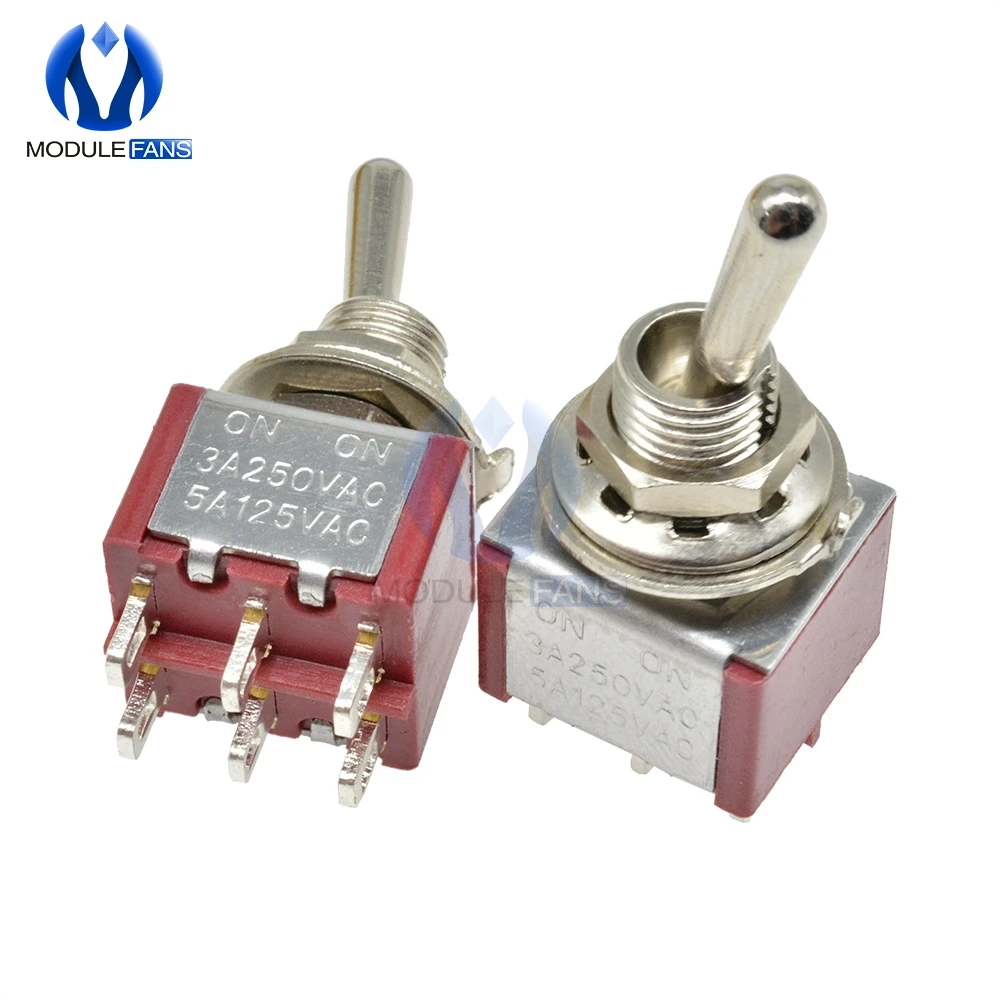 5 шт. переключатель однополюсный двухполюсный SPDT ON 120VAC 6A 1/4 дюймов крепление 13*11 мм