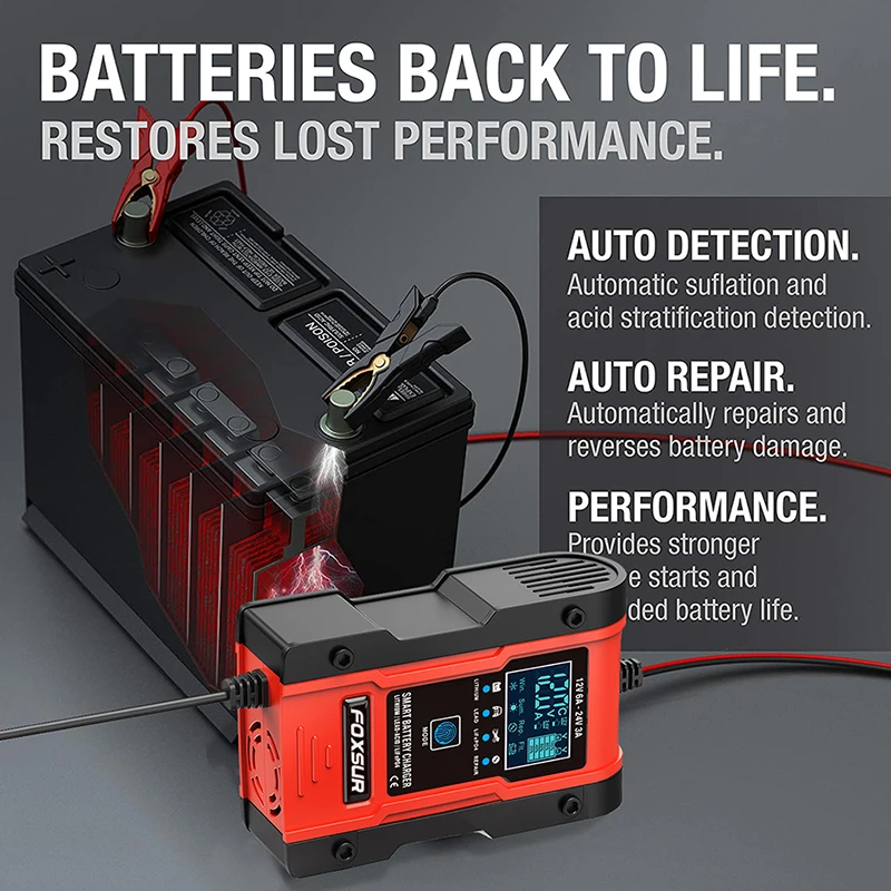 Автомобильное зарядное устройство для аккумуляторов FOXSUR свинцово-кислотная