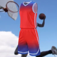 men sports sets quick dry basketball jersey gradient color fashion design team sports suits custom male training veat and shorts