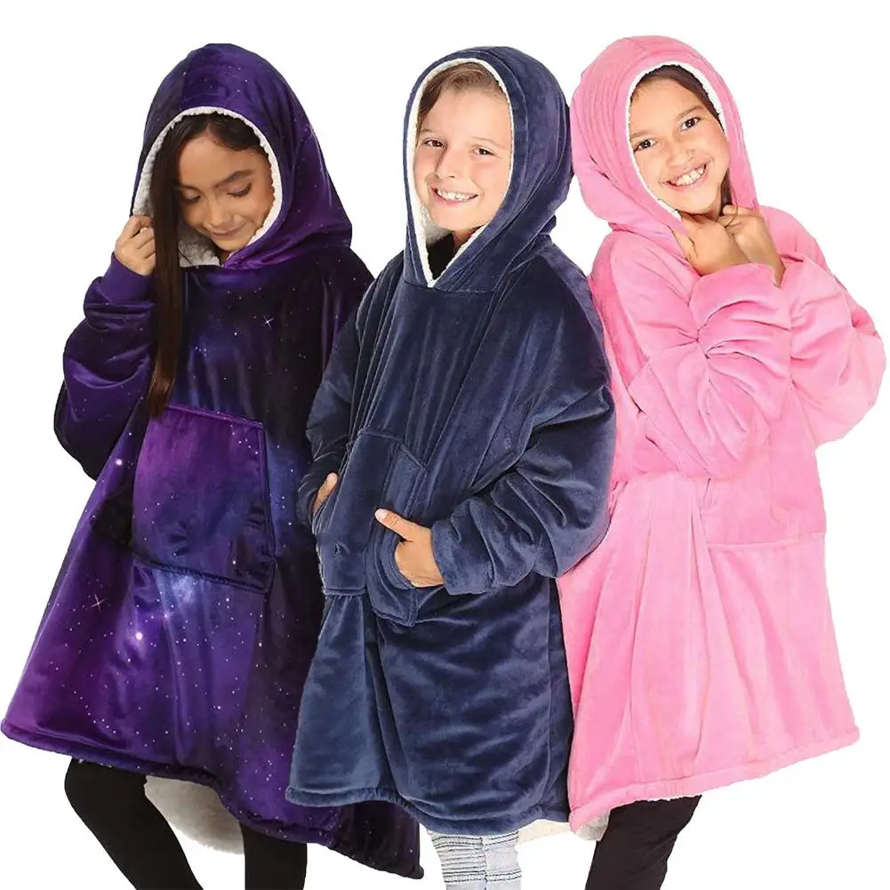 

TV Fleece Blanket Hooded Winter Sweatshirt For Children Blankets Kids Bathrobe Sofa Cozy Blanket Warmable