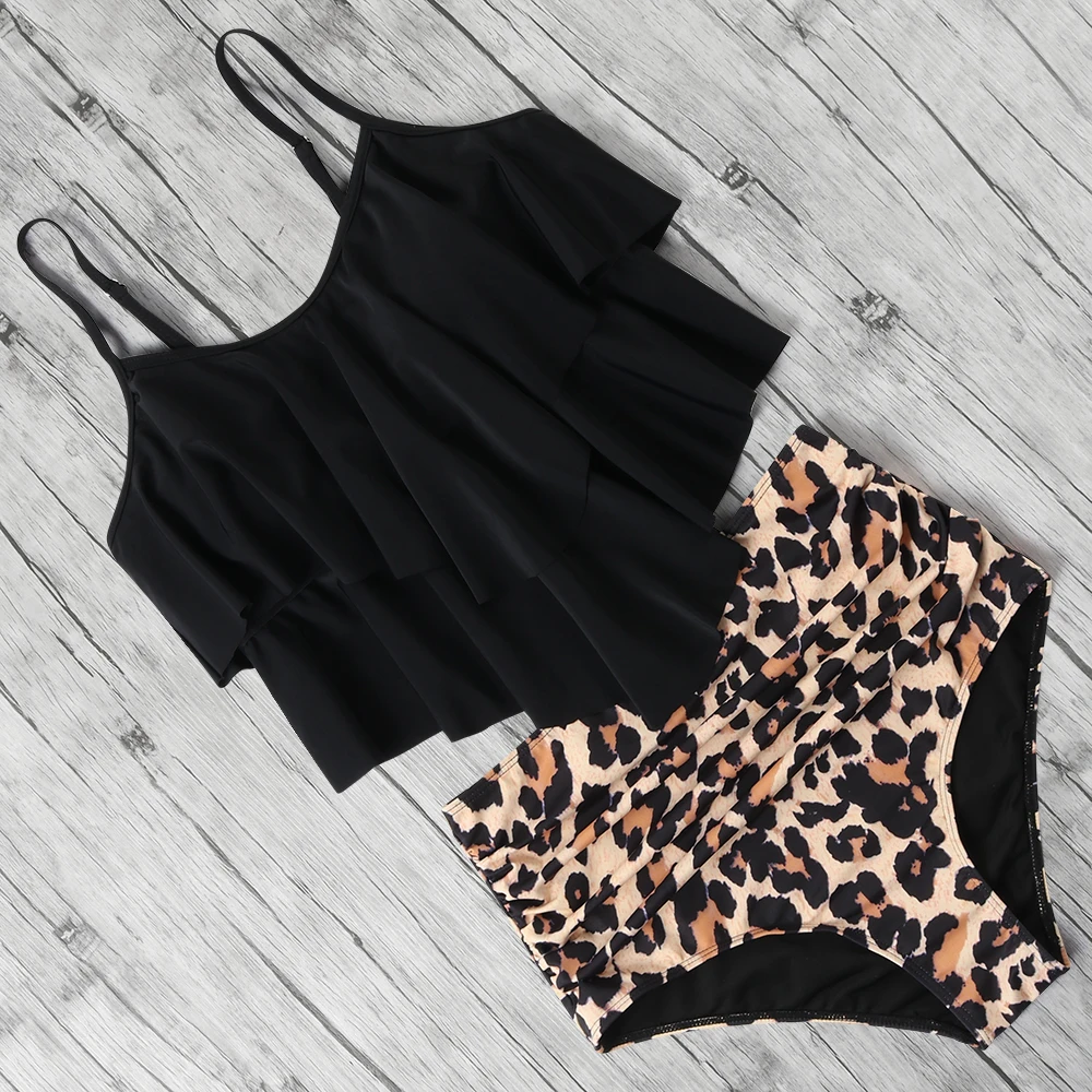 Женский купальник с оборками бикини высокой талией и цветочным принтом 2020 |