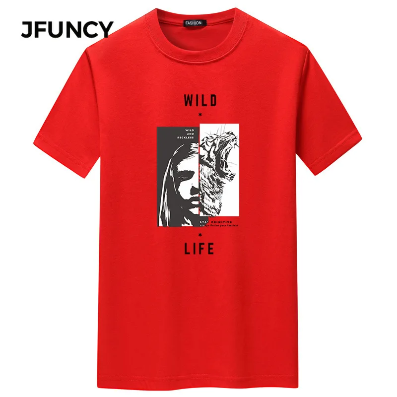 

JFUNCY Vintage Print Harajuku T Shirt Men Tee Shirts Oversized Loose Male Clothes 2021 Summer Man Tops Casual Short Sleeve