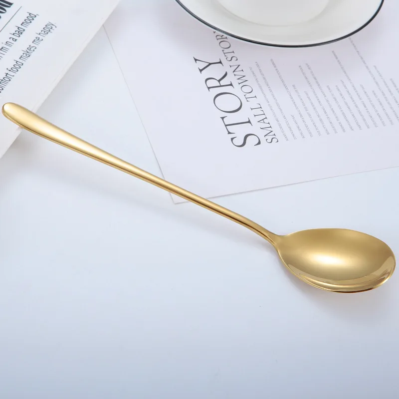 

7 Colors Stainless Steel Spoon Long Handle Ice Spoon Coffee Spoon Tea Home Kitchen Tableware Spoons