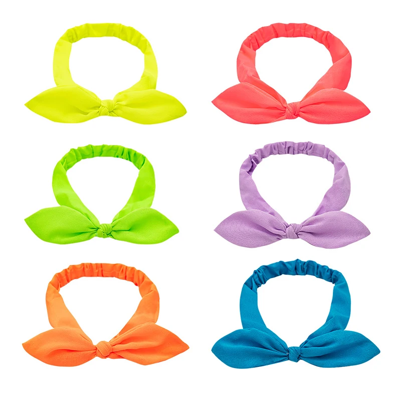 

Fluorescent Bow Headbands Women Cute Rabbit Ears Hairbands Solid Color Bowknot Hair Bands Elastic Headbands Hair asccessories