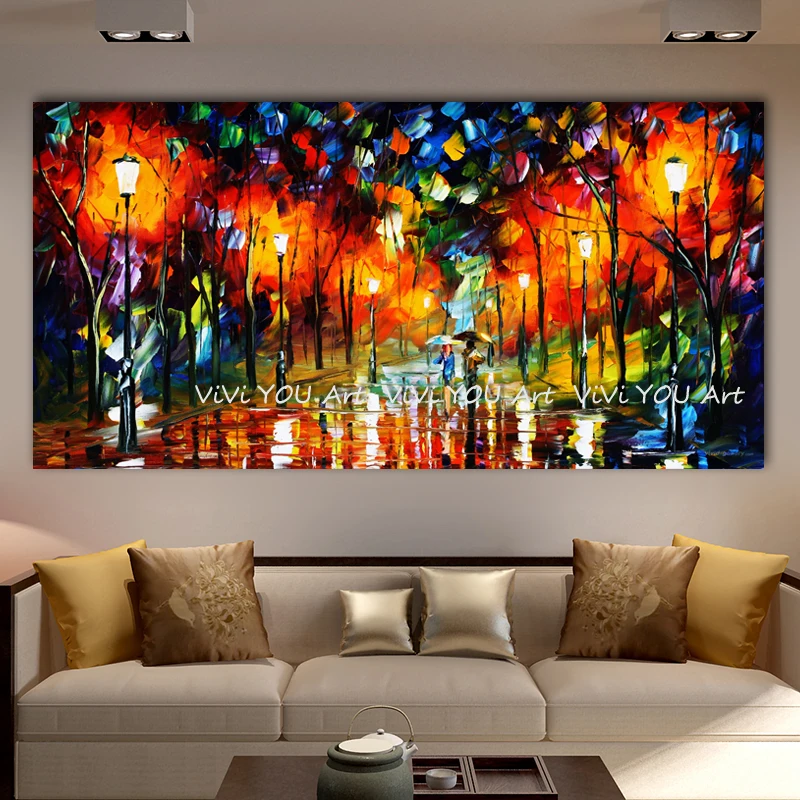 Ручная роспись красочная Палетка нож масляная живопись на холсте дождь уличная