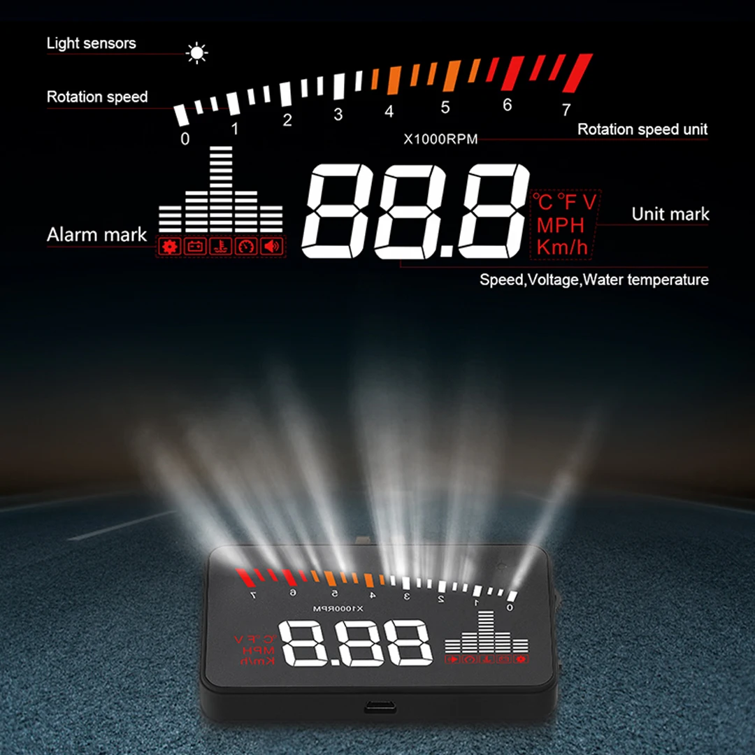 

1pc HUD Head-Up Display Car-styling Hud Display Overspeed Warning Windshield Projector Alarm System Universal Auto Accessories
