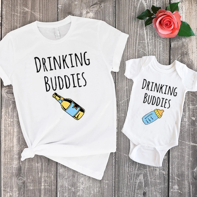 

tshirt father son matching clothes tee plus size tees daddy baby tops matching family daughter drinking buddies top summer
