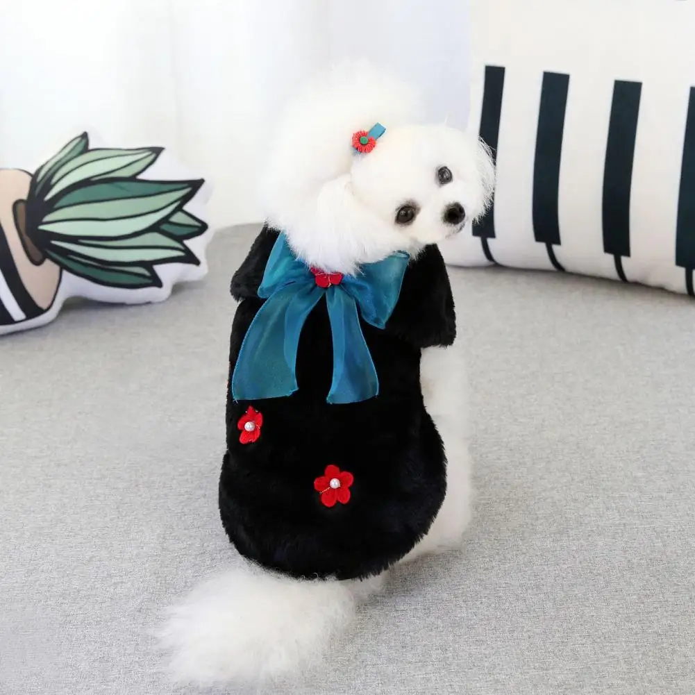 Nice-looking Pet Coat Red Flower Decor Close Fitting Puppy Two-leg Thickened Jacket Outfit Dog Outerwear Vest | Дом и сад