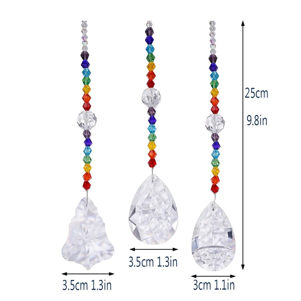 H&D 3pcs Rainbow Hanging Crystal Prism Suncatcher with Chakra Crystal Beads for Window,Chandelier Crystal Part,Home Garden Decor
