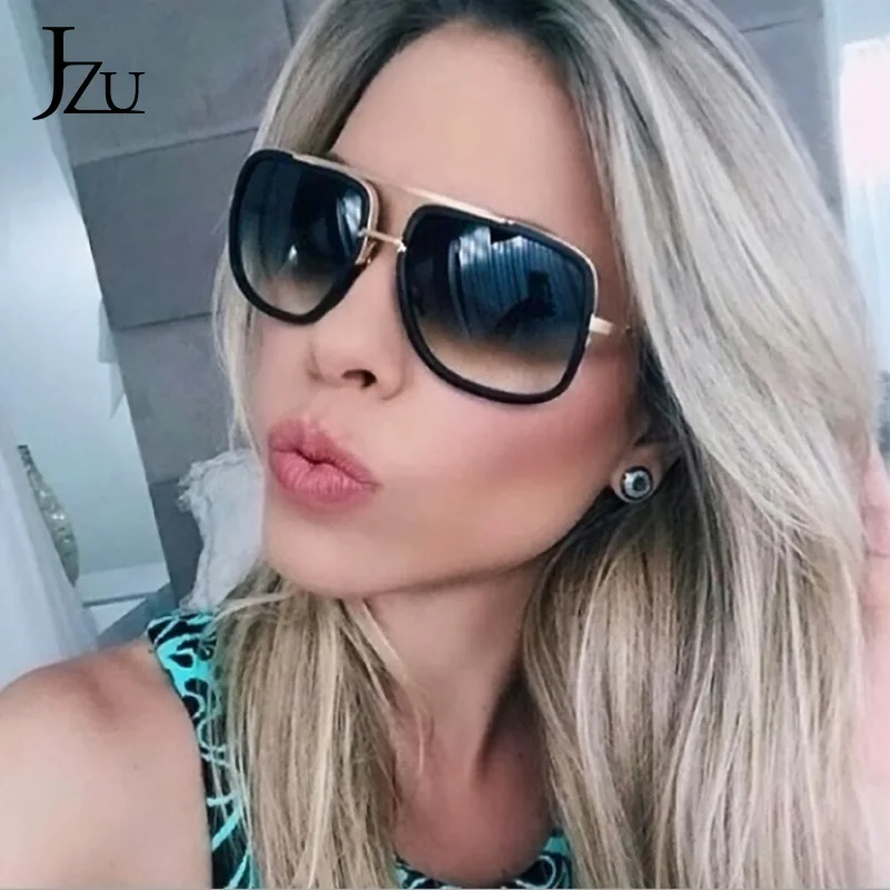 JZU, модные солнцезащитные очки с большой оправой, мужские, квадратные, фирменный дизайн, высокое качество, солнцезащитные очки для женщин, Ретро стиль, солнцезащитные очки