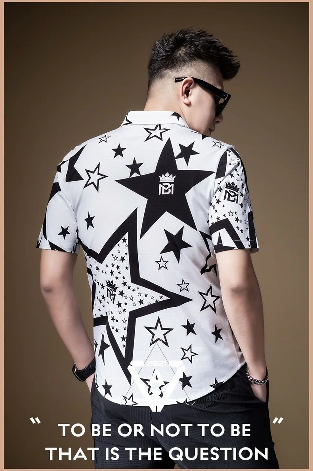 Men's Five-pointed Star Print Short-sleeved Shirt, Hong Kong Style Casual Men's Shirt, Men Fashion Clothing Trends Summer Shirts