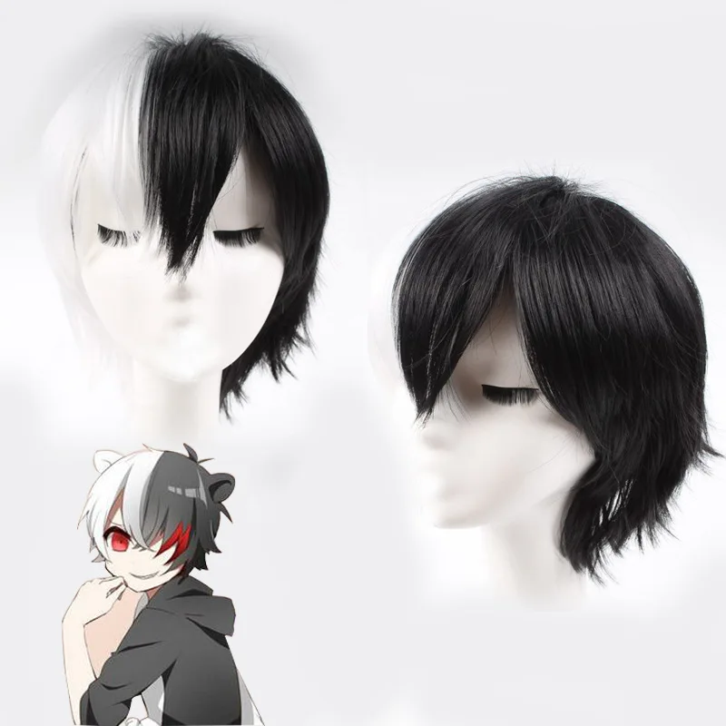 Game Danganronpa - Monokuma Cosplay Wig Women Men Short White Black Synthetic Hair Wig Halloween Party Anime Wigs