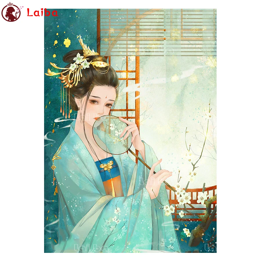 

diy Diamond Painting Beautiful woman in retro art, sakura diamond mosaic full square drill diamond embroidery cross stitch