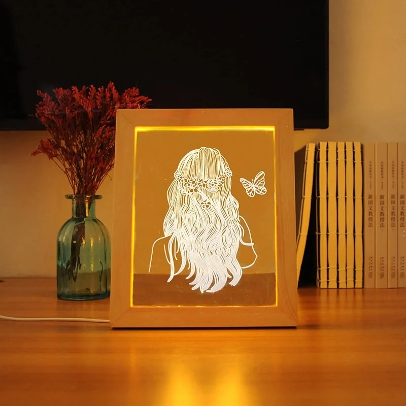 2020 новые 3D визуальный деревянная рамка для фотографий светильник любящее сердце