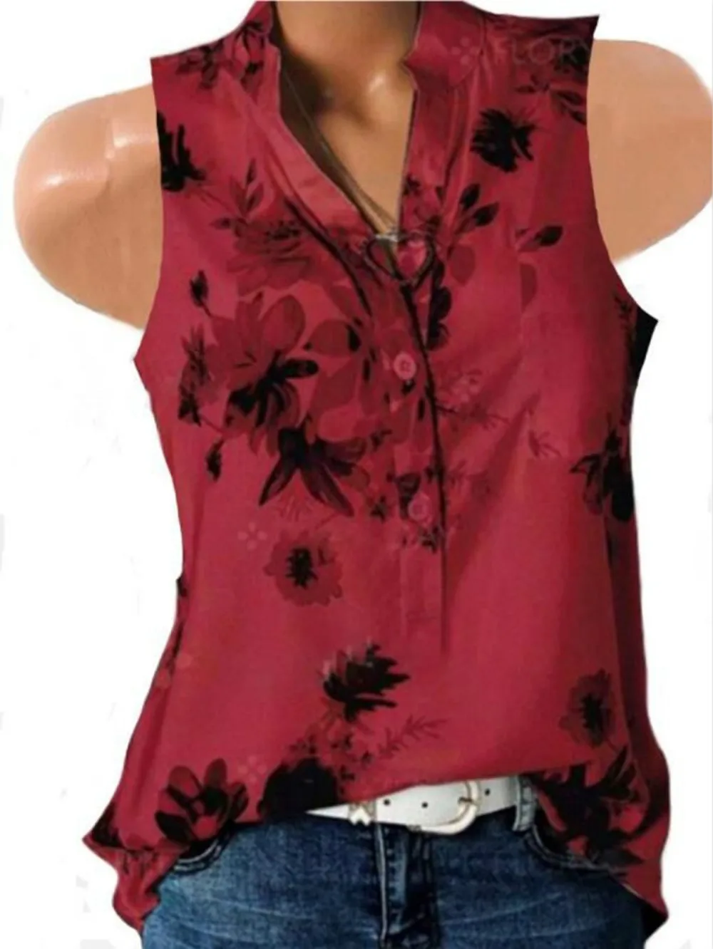 Женская модная летняя пикантная блузка без рукавов с V-образным вырезом